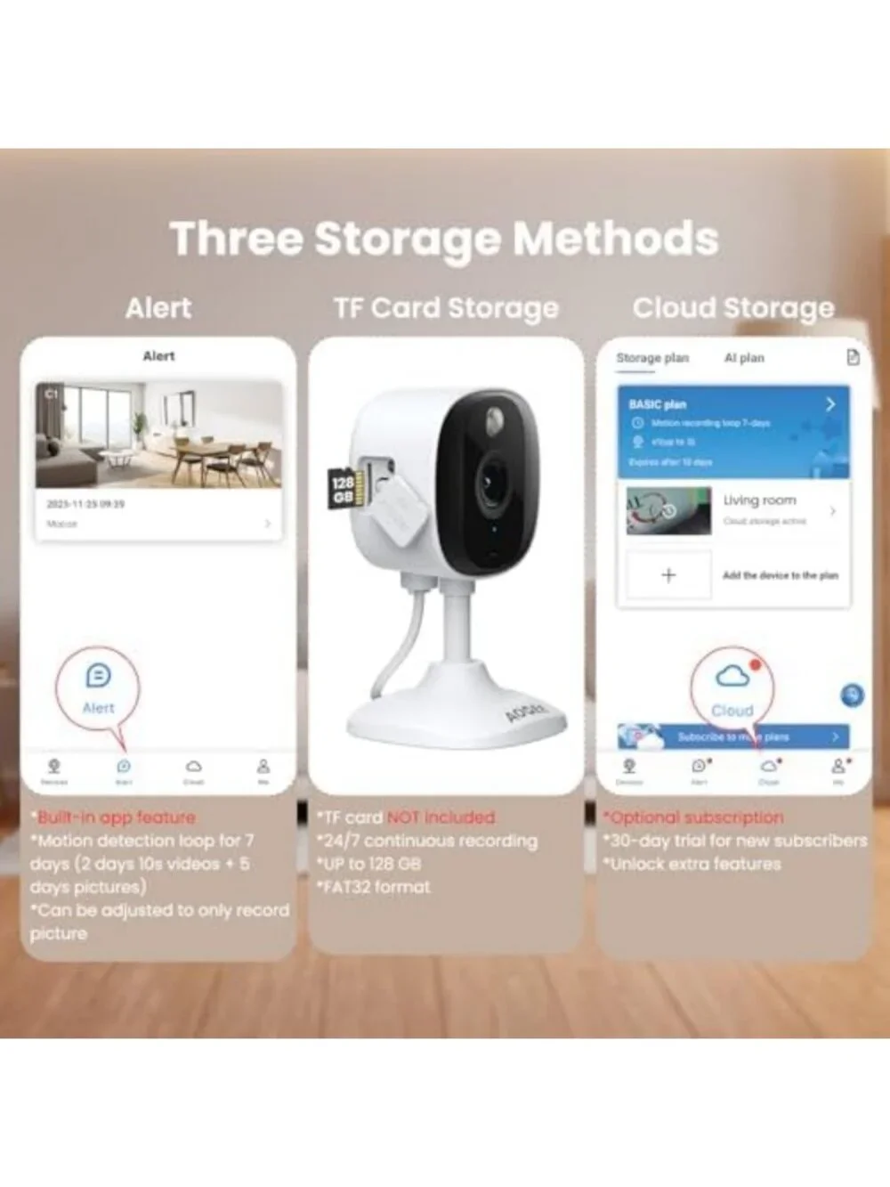2K Indoor/Outdoor Security Camera, IP65 Waterproof, Night Vision, 4-Pack